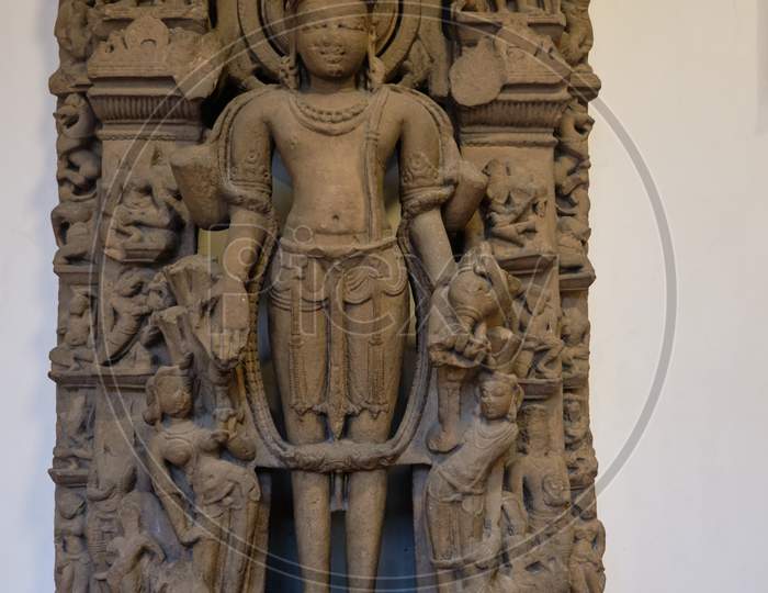 Stone Relief Of Hindu God Vishnu In The National Museum Of India In New Delhi