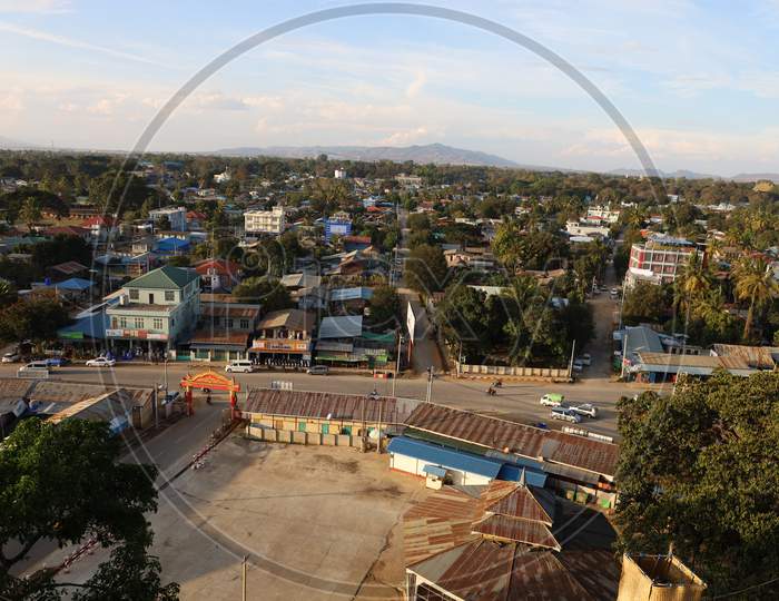 Aerial View of a City in Myanmar