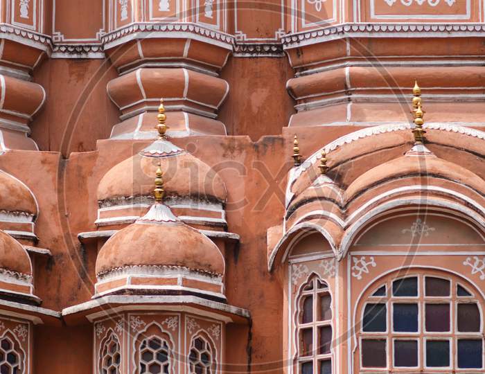 Facade Details Of The Hawa Mahal Palace In Jaipur, Rajasthan, India