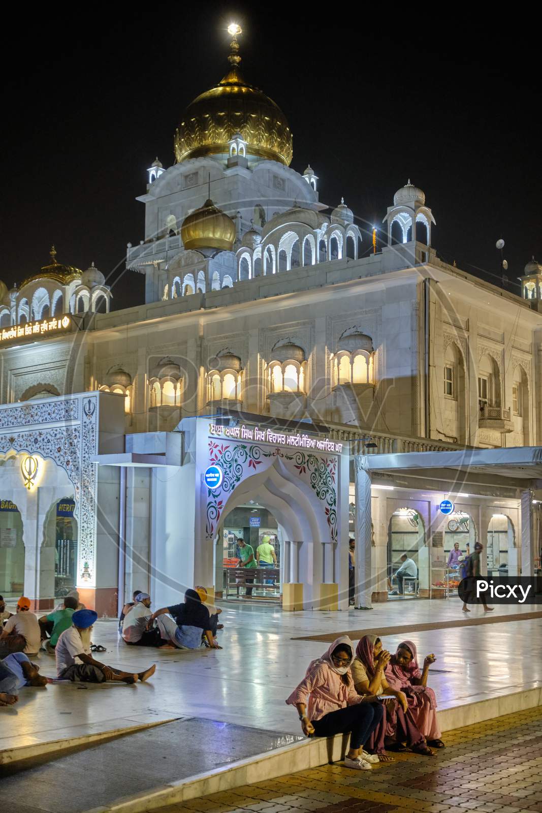 Night View Of Sri Bangla Sahib Gurudwara Sikh Temple In New Delhi, India