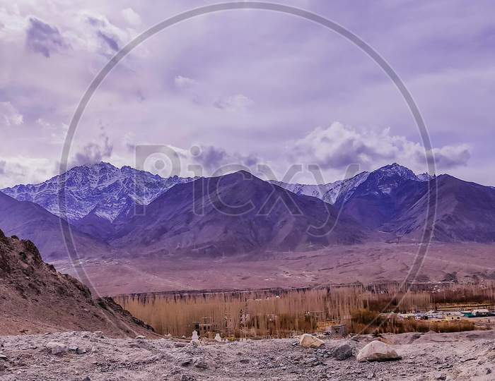 Leh Ladakh, beautiful Landscape view on mountain and sky background, Leh, Ladakh, Jammu and Kashmir, India