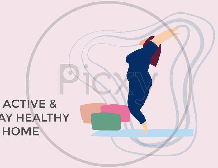 A vector illustration of a woman doing yoga at home.