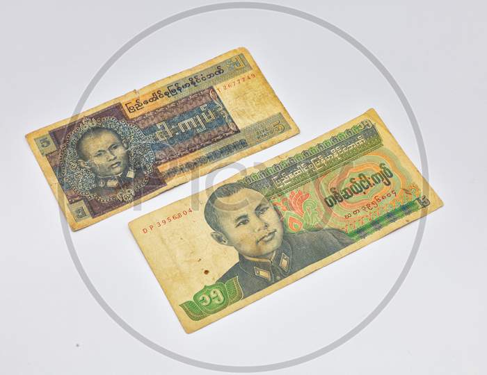 Myanmar Kyats Banknote, Myanmar Kyat Currency Notes isolated with White Background