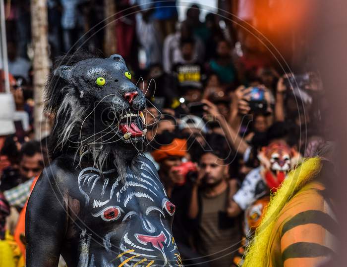 pulikali art during thrissur pooram festival in kerala