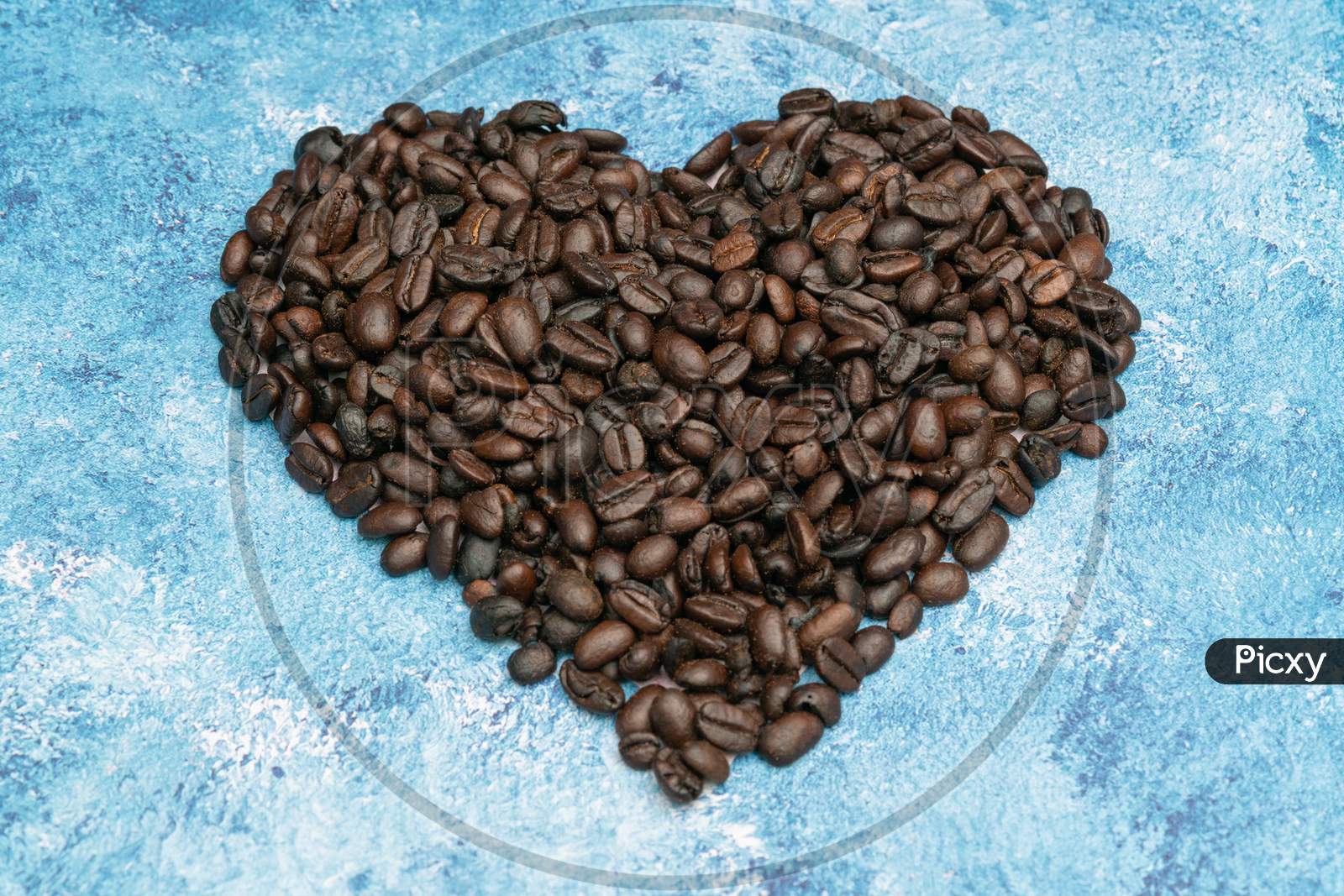 Roasted Coffee Beans, I Love Coffee, Heart With Roasted Coffee Beans.