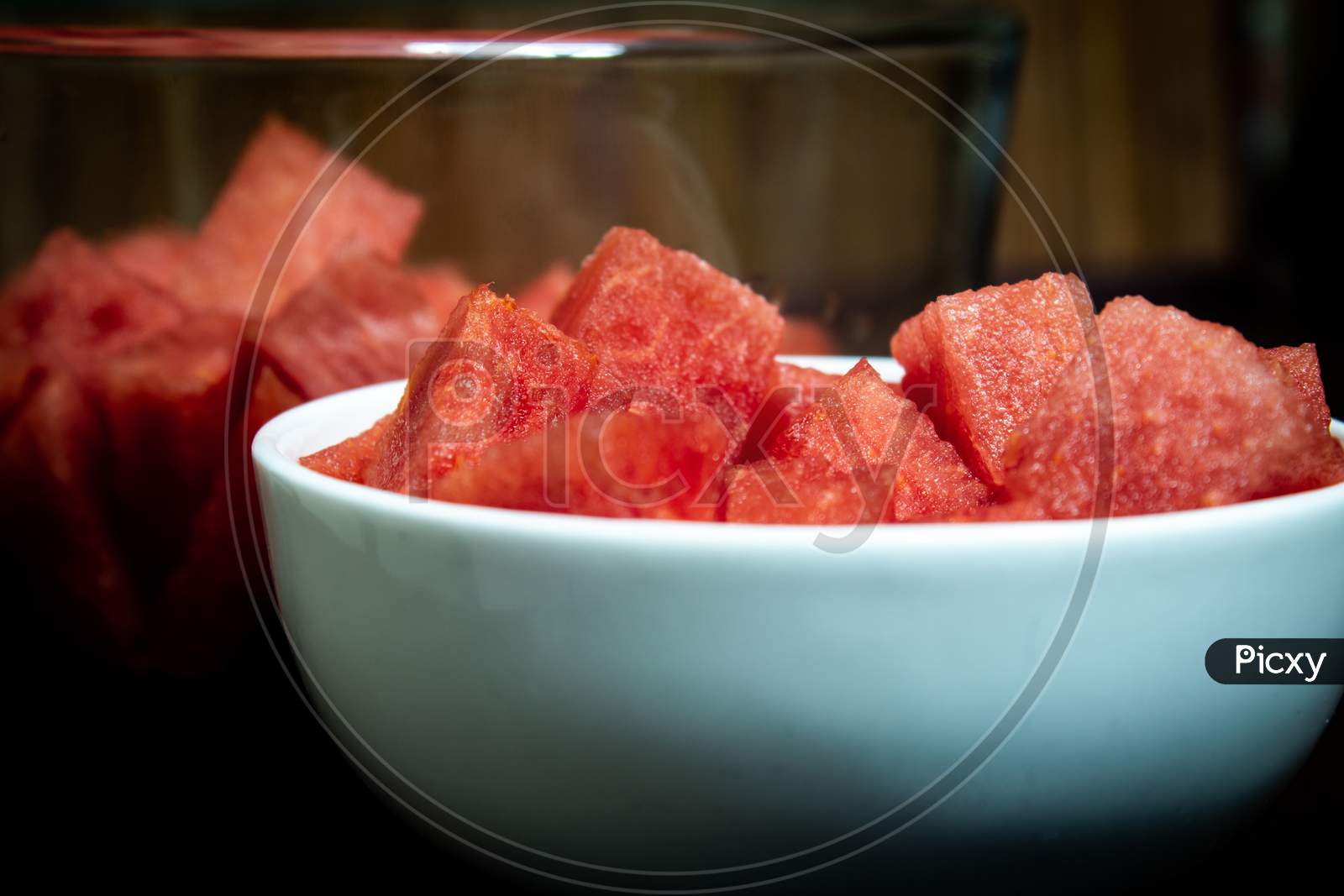 View Of Watermelon Fruit Sliced Into Pieces. Use For Healthy Snack Concept.