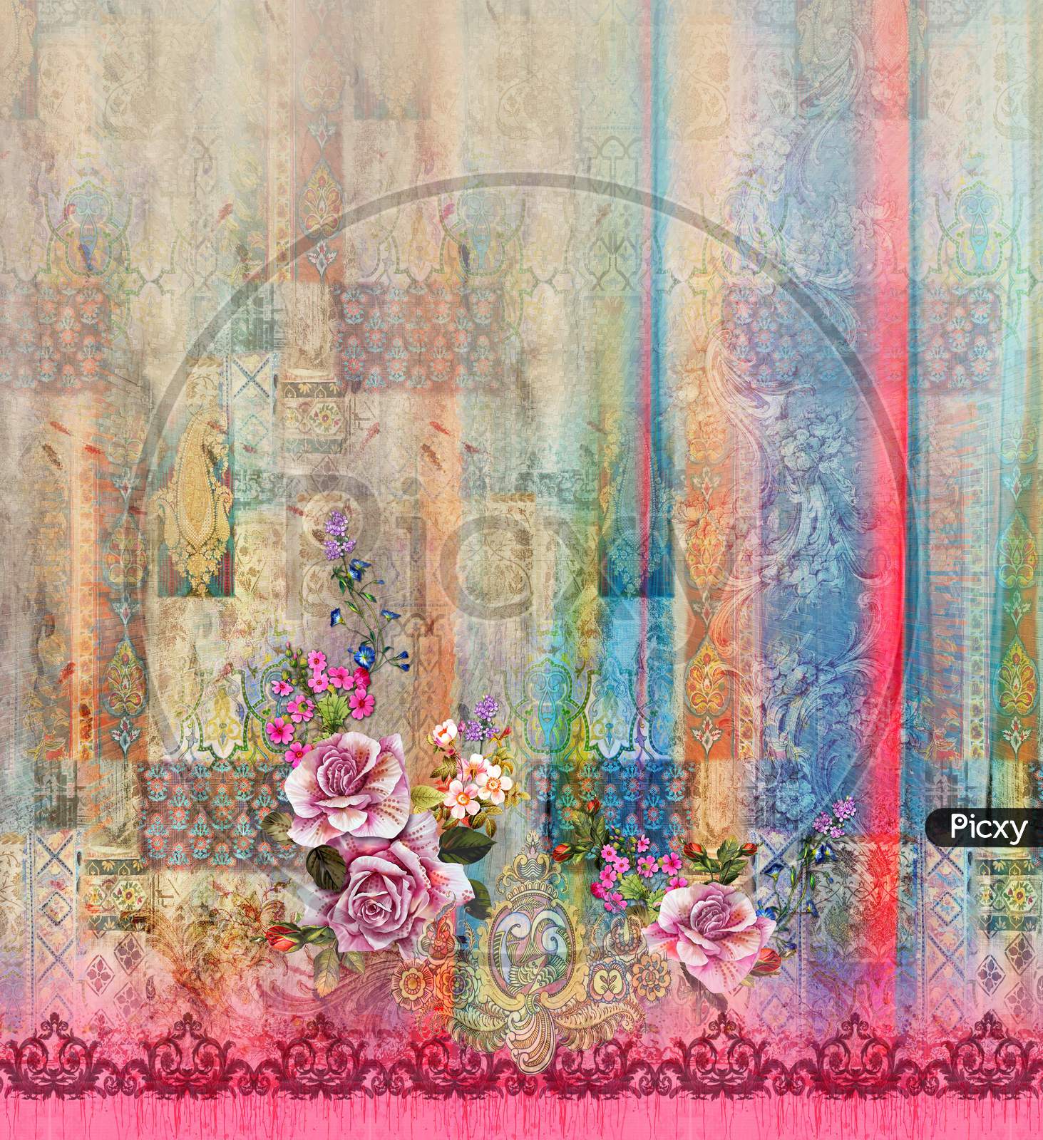 Rose Flower Kurti Color Pattern Image Digital Colorful Graphics Cute Illustration