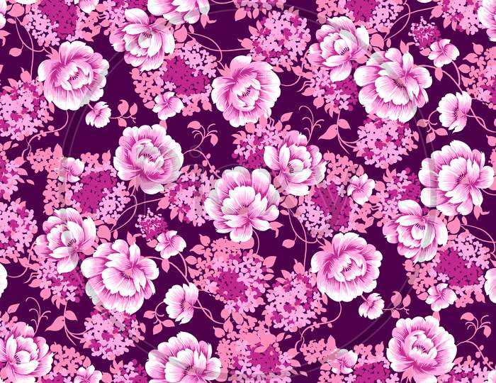 Seamless Mono pink color Flowers Pattern
