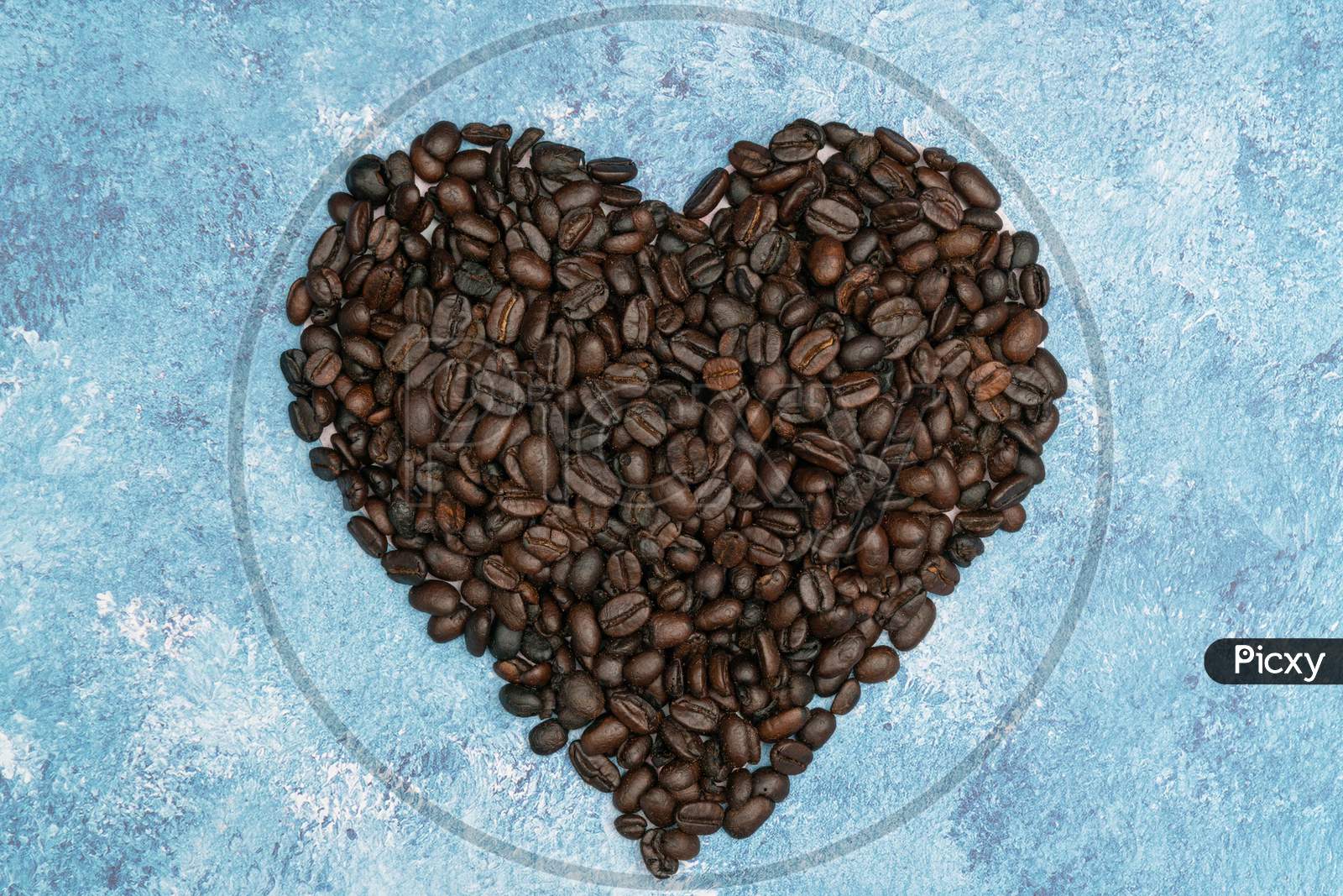 Roasted Coffee Beans, I Love Coffee, Heart With Roasted Coffee Beans.