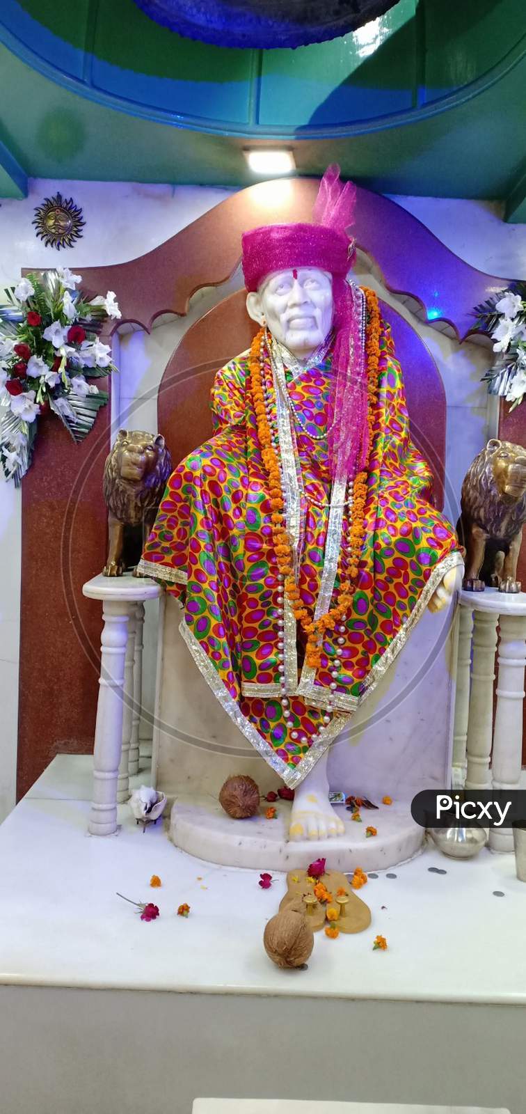 Indian Hindu God Sai Baba Stone Idol In Hindu Spiritual Temple