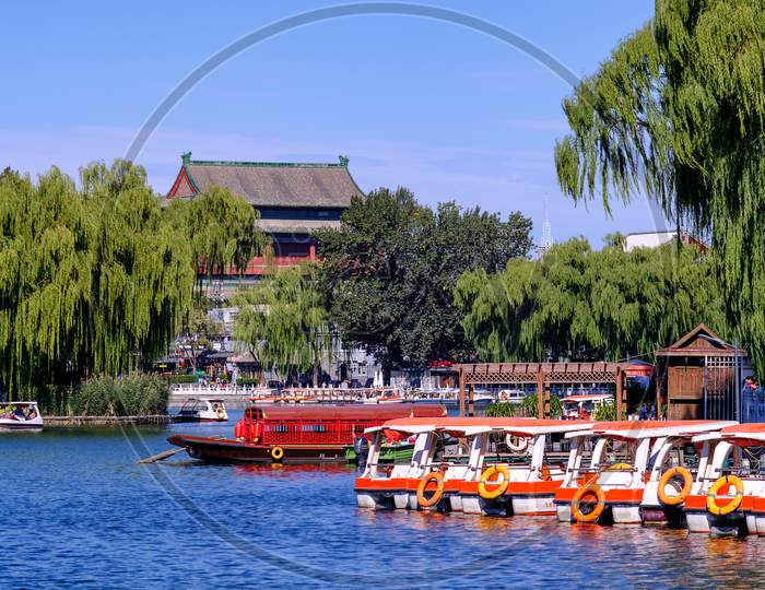 Shichahai ("The Lake Of Ten Temples") Is A Historic Scenic Area Consisting Of Three Lakes In The North Of Central Beijing. Around The Lake Are Temples And Gardens