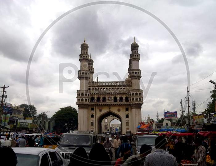 Hyderabad's Charminar view from the road