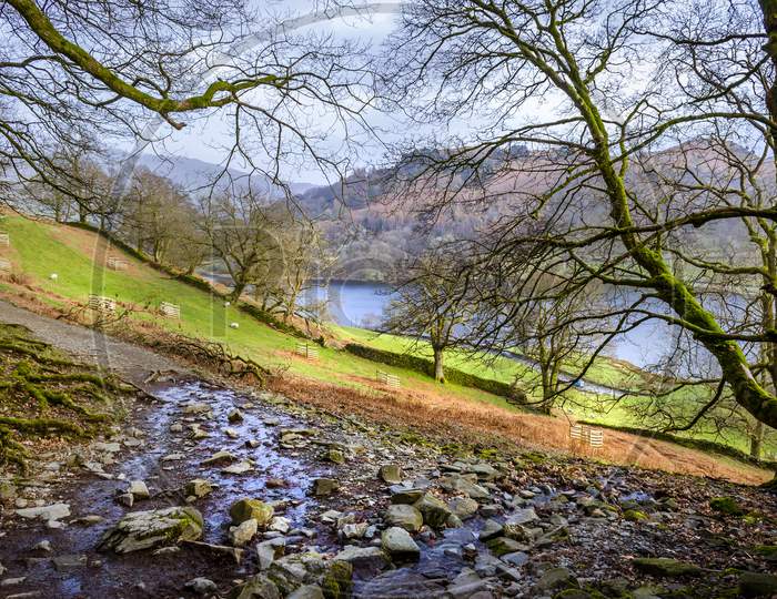 A view of Rydal water in the Lake District UK