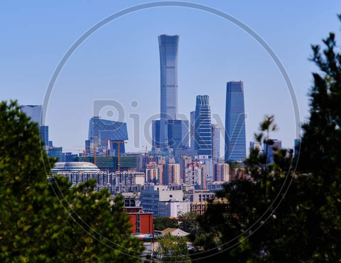 Skyscrapers Of Central Business District In Downtown Beijing, View From Jingshan Park, Prospect Hill, In Central Beijing, China