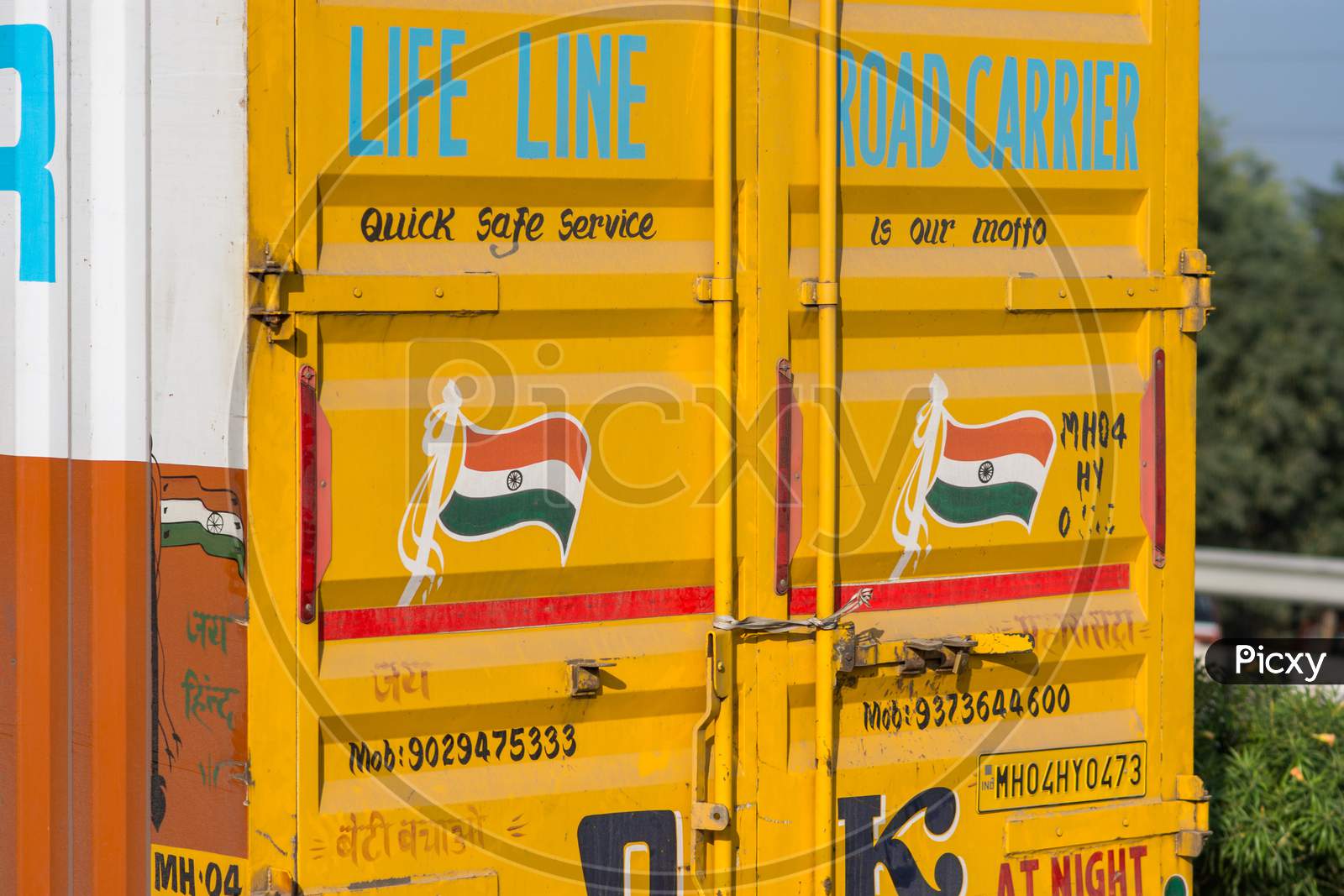 Colorfully Decorated Indian Truck On A Delhi–Jaipur Expressway Nh48 Near Jaipur, India