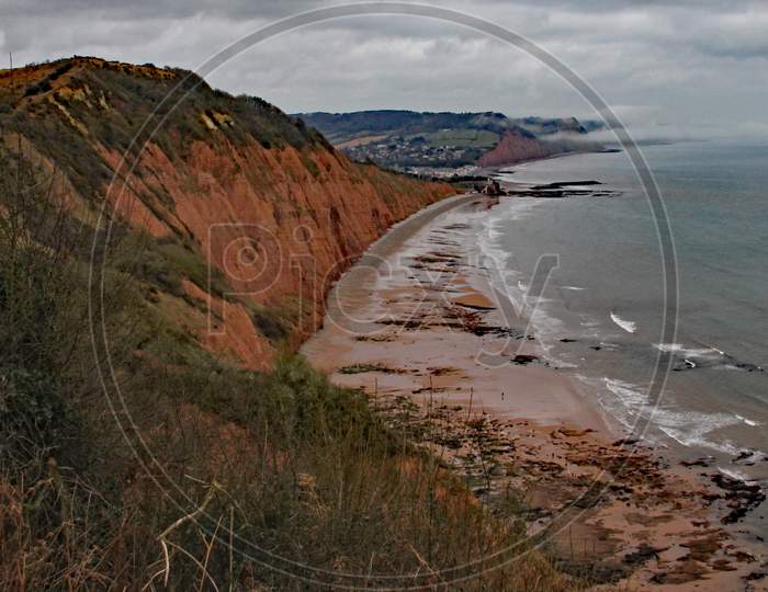 Peak Hill Cliff Near Sidmouth In Devon On A Stormy Day. Part Of The South West Coastal Path.