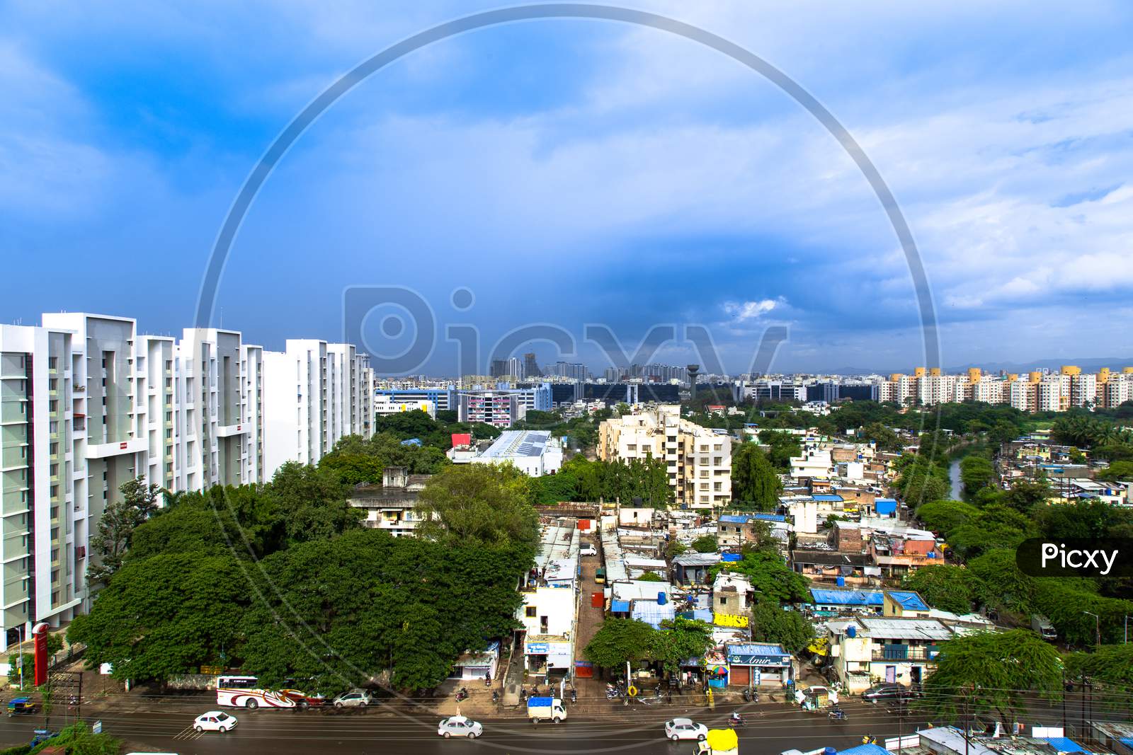 Aerial view of Pune growing city, Maharashtra, India