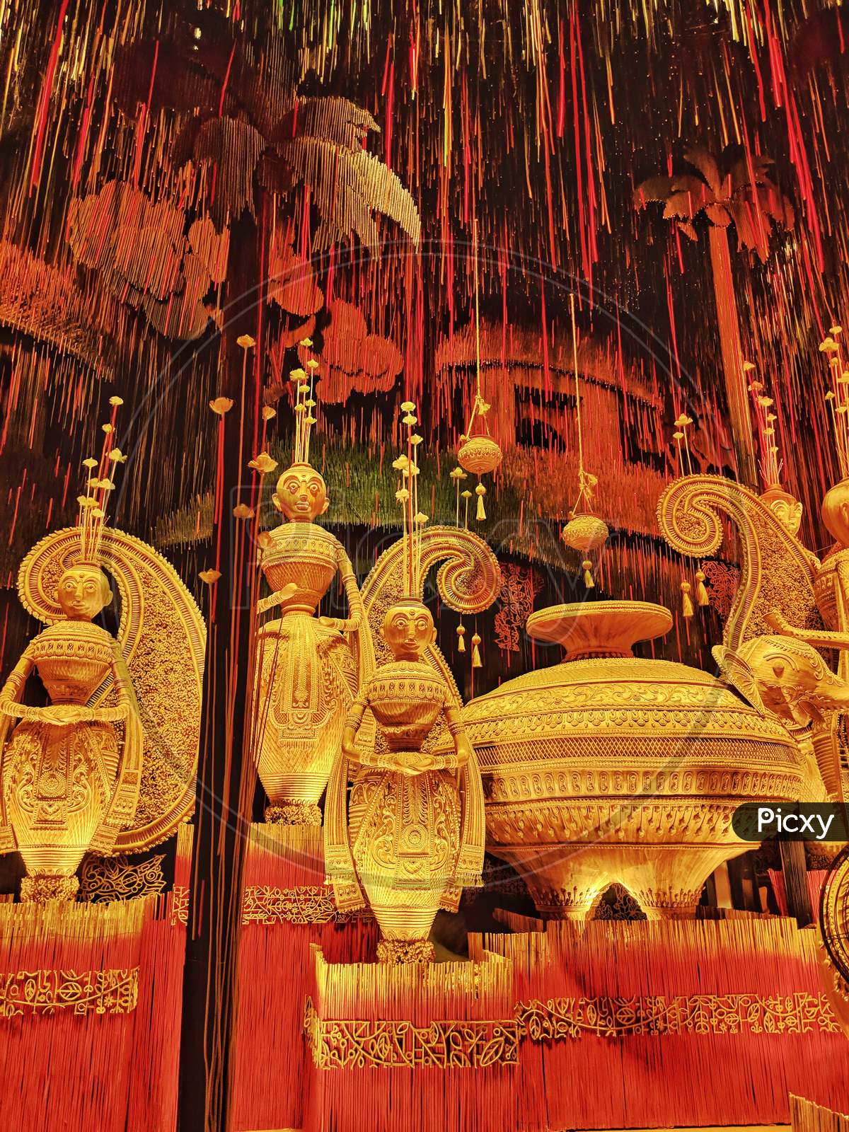 Art of pandals in Kolkata Durga puja, The biggest festival in India, Light work of kolkata durga puja, Vibrant light decoration & creative art work in Durga festival