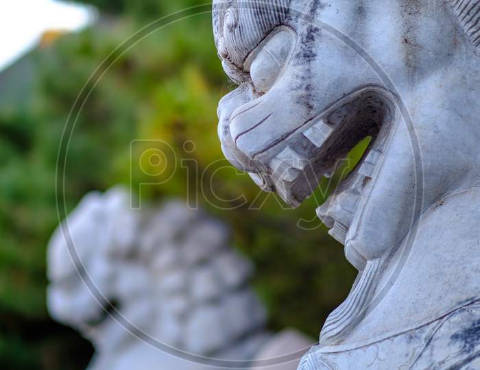 Chinese Guardian Lions Made Of Stone, Imperial Guardian Lions, Traditional Chinese Architectural Ornament