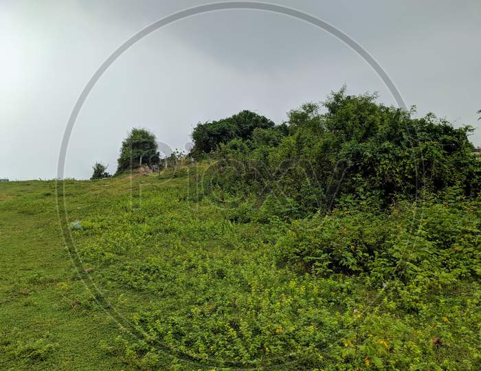 Landscape of Green valley in Mandarmani, Green field in cloudy sky