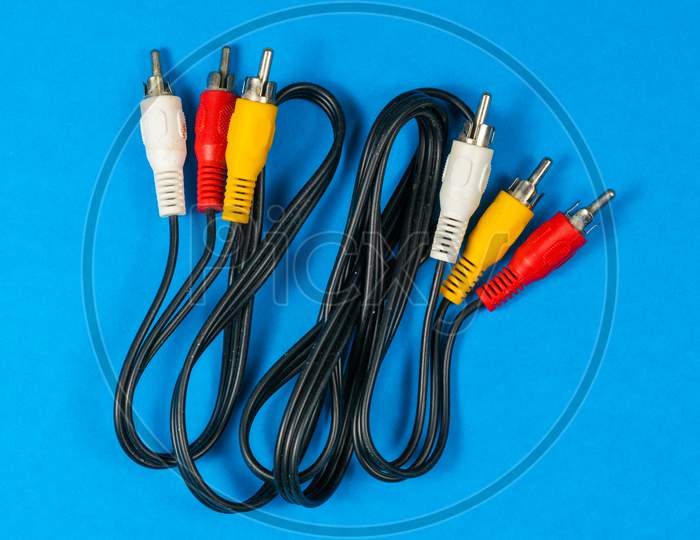 Rca Cables Isolated On Blue Background