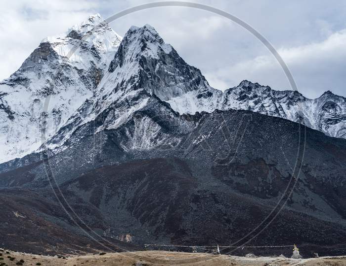 Ama Dablam Mountain peak from Dingboche in Everest Base Camp trek