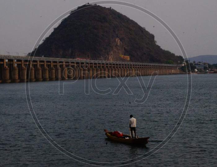 Landscape View of Fisherman in Krishna River