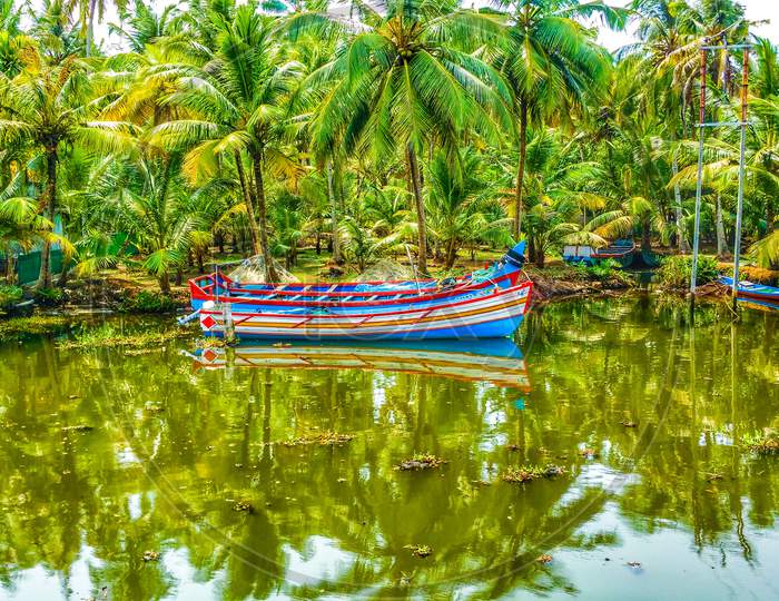 Boat anchored in the backwaters of Kerala