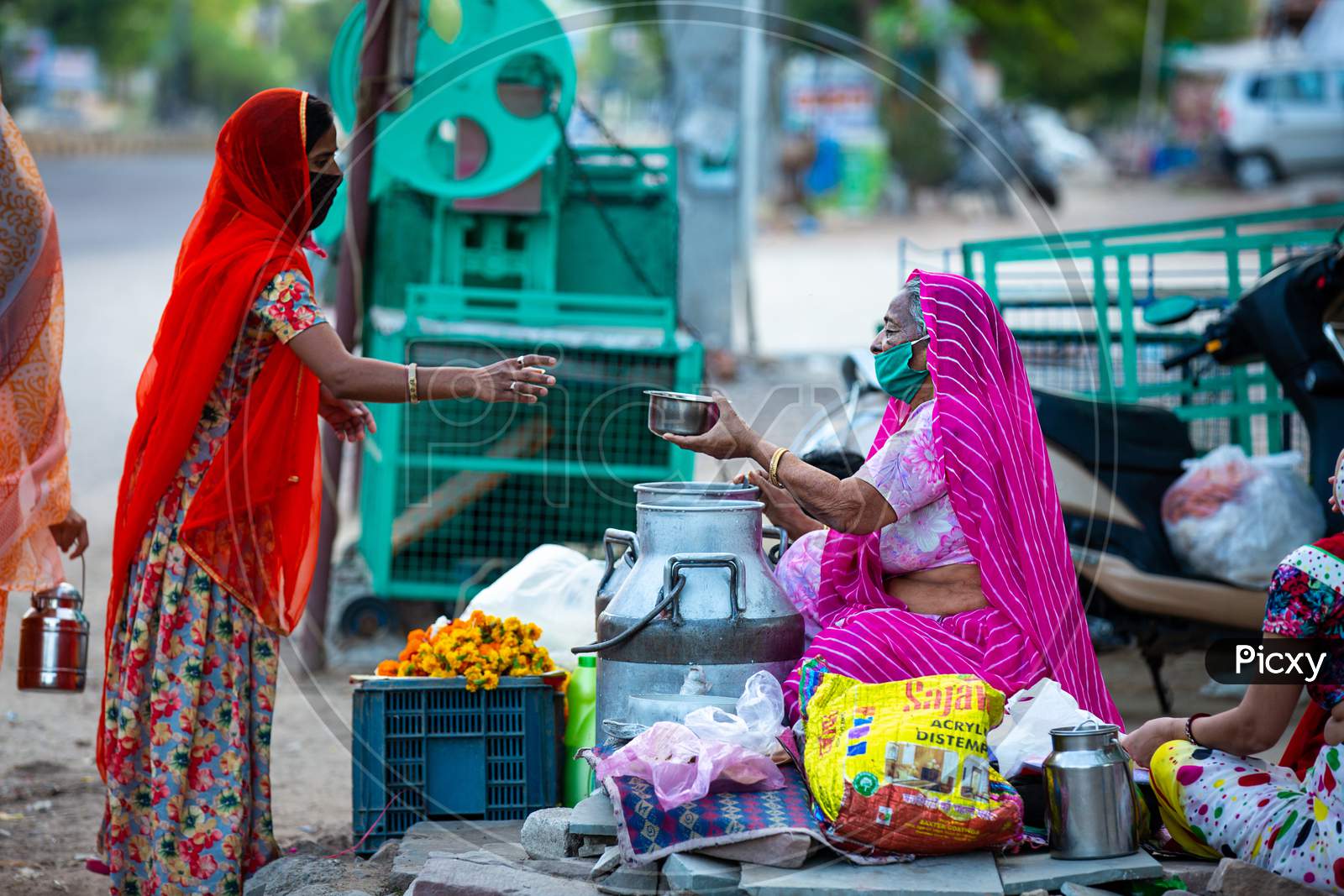 Jodhpur, Rajashtbn, India. 30 March 2020. People Wearing Protective Mask Buying Food Due To Lock Down, Coronavirus, Covid-19 Outbreak In India.