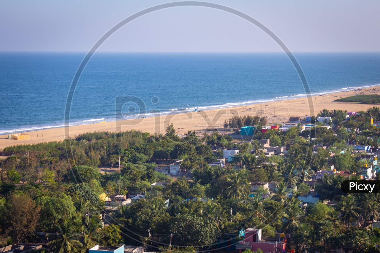Breathtaking View Of Pulicat(Also Called As Pazhaverkadu) Village And The Bay Of Bengal Coastline, Tamil Nadu, India. Aerial View Of Pulicat Beach From Pulicat Lighthouse.