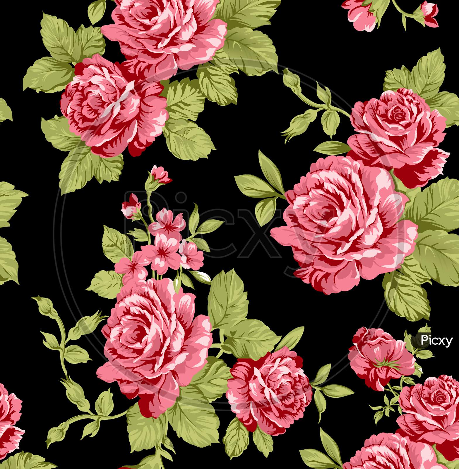 Image Of Seamless Floral Pattern With Of Red And Pink Roses On Black Background Iv457006 Picxy