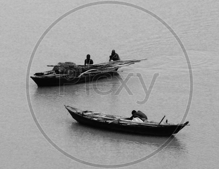 Two fishermen boat in Ganga River