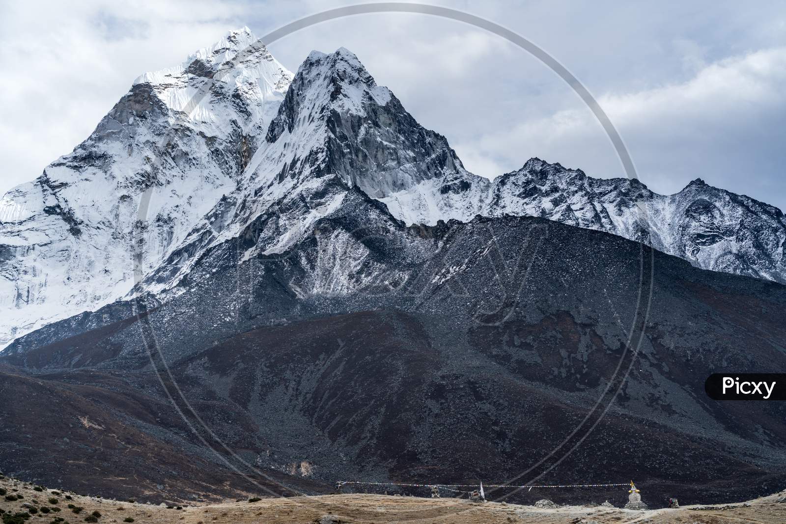 Ama Dablam Mountain peak from Dingboche in Everest Base Camp trek