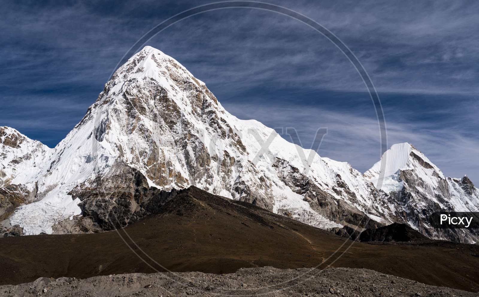 Pumo Ri mountain peak and Kalapatthar in Everest Region Nepal
