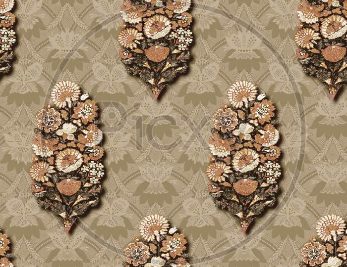 Seamless Mughal Flower Motif Design Background