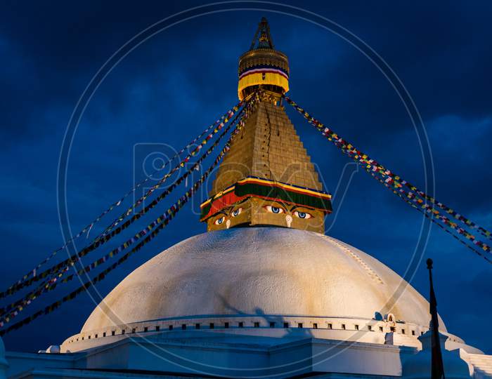 Bouddhanath stupa of Kathmandu, Nepal at night