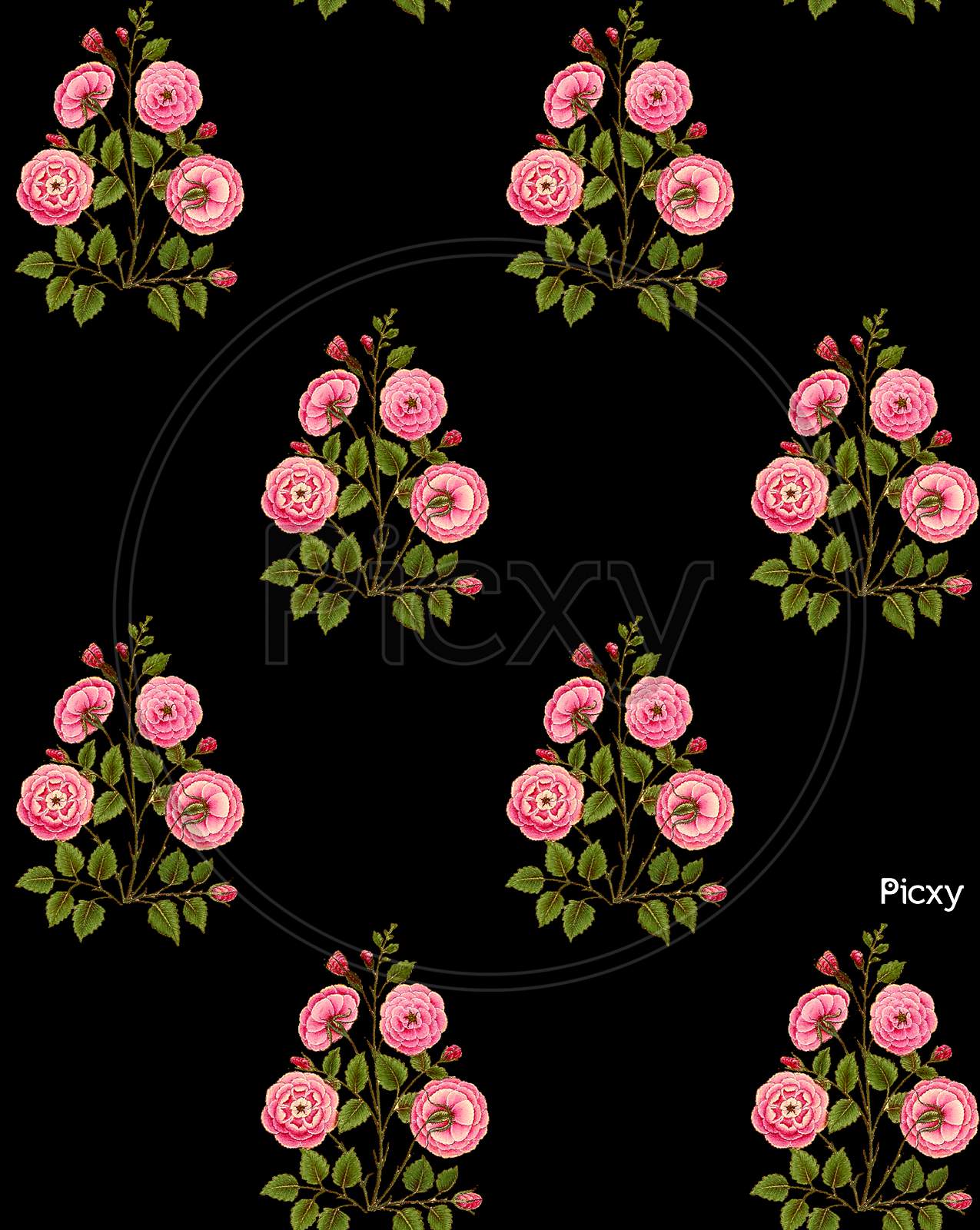 Seamless pink color Flowers Pattern black background