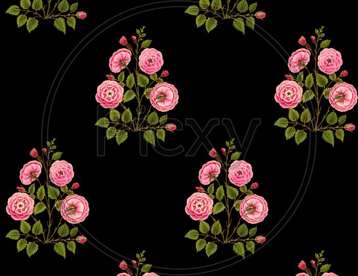 Seamless pink color Flowers Pattern black background