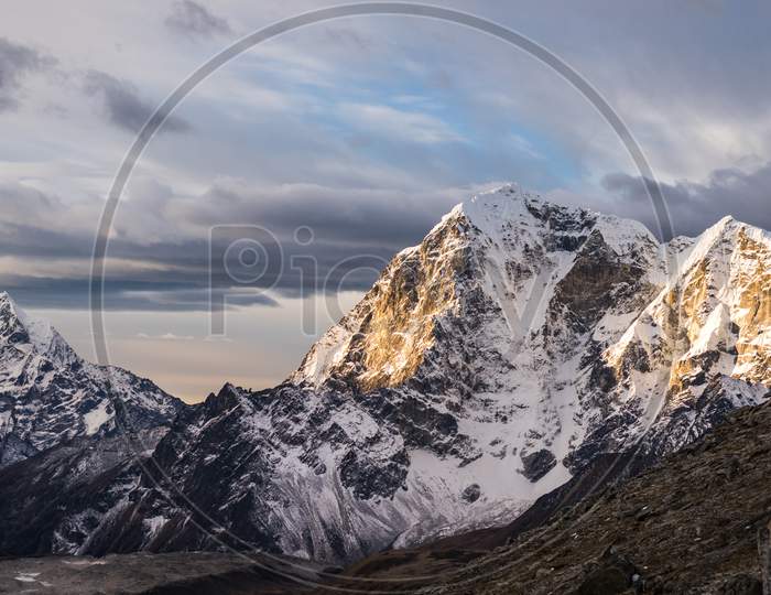 Views of mountains from up close near Everest Base Camp