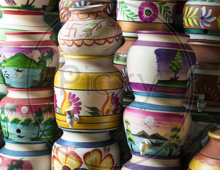 Clay pots with beautiful colors