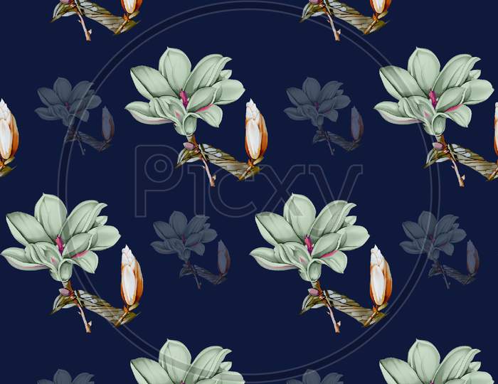 classical flower geometrical pattern with navy background