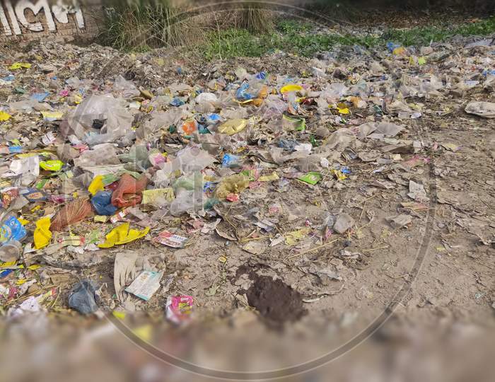 Plastic pollution in India . Dumping side in india.