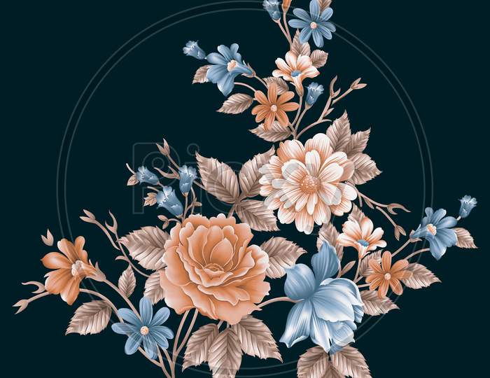 Digital Textile Design Flowers And Leaves