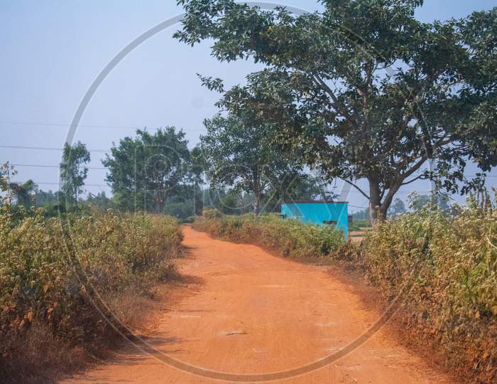 A Beautiful Yellow Stone Road In A Village In West Bengal