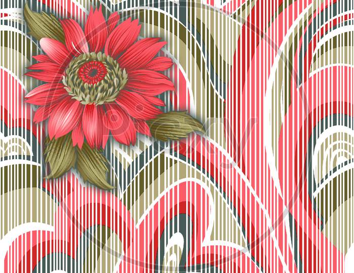 red flower colorful abstract background white stripe