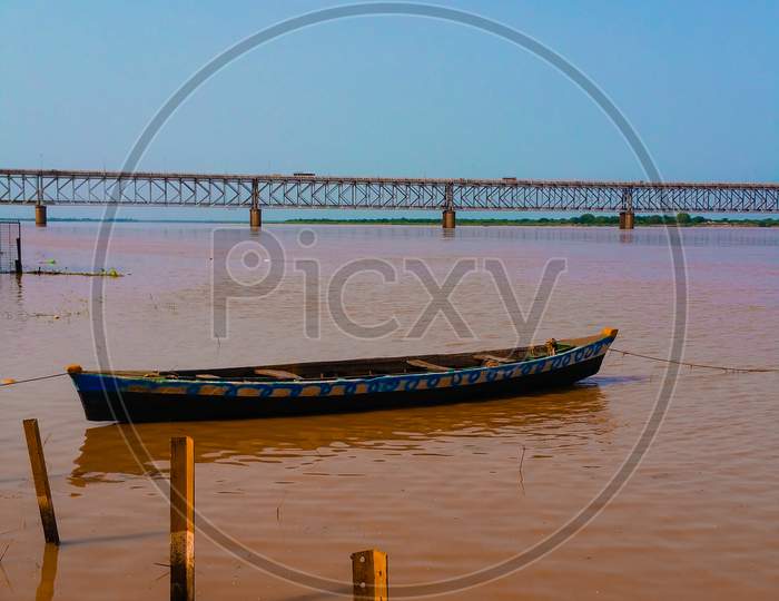 Fishing boat anchored on the banks of Godavari river