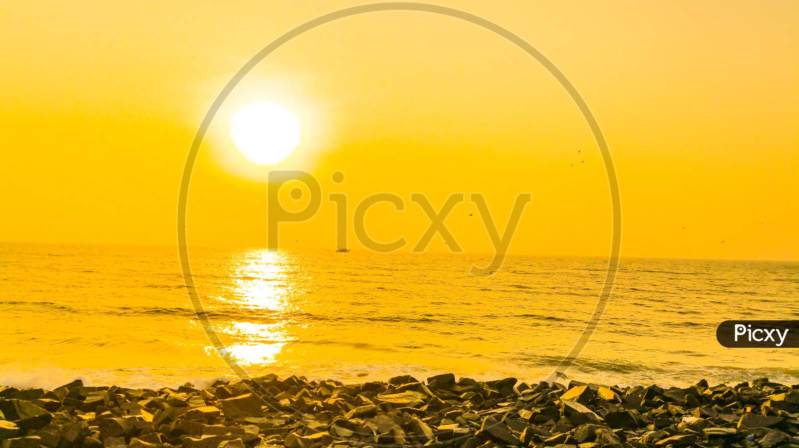 Sunrise at rock beach in Pondicherry