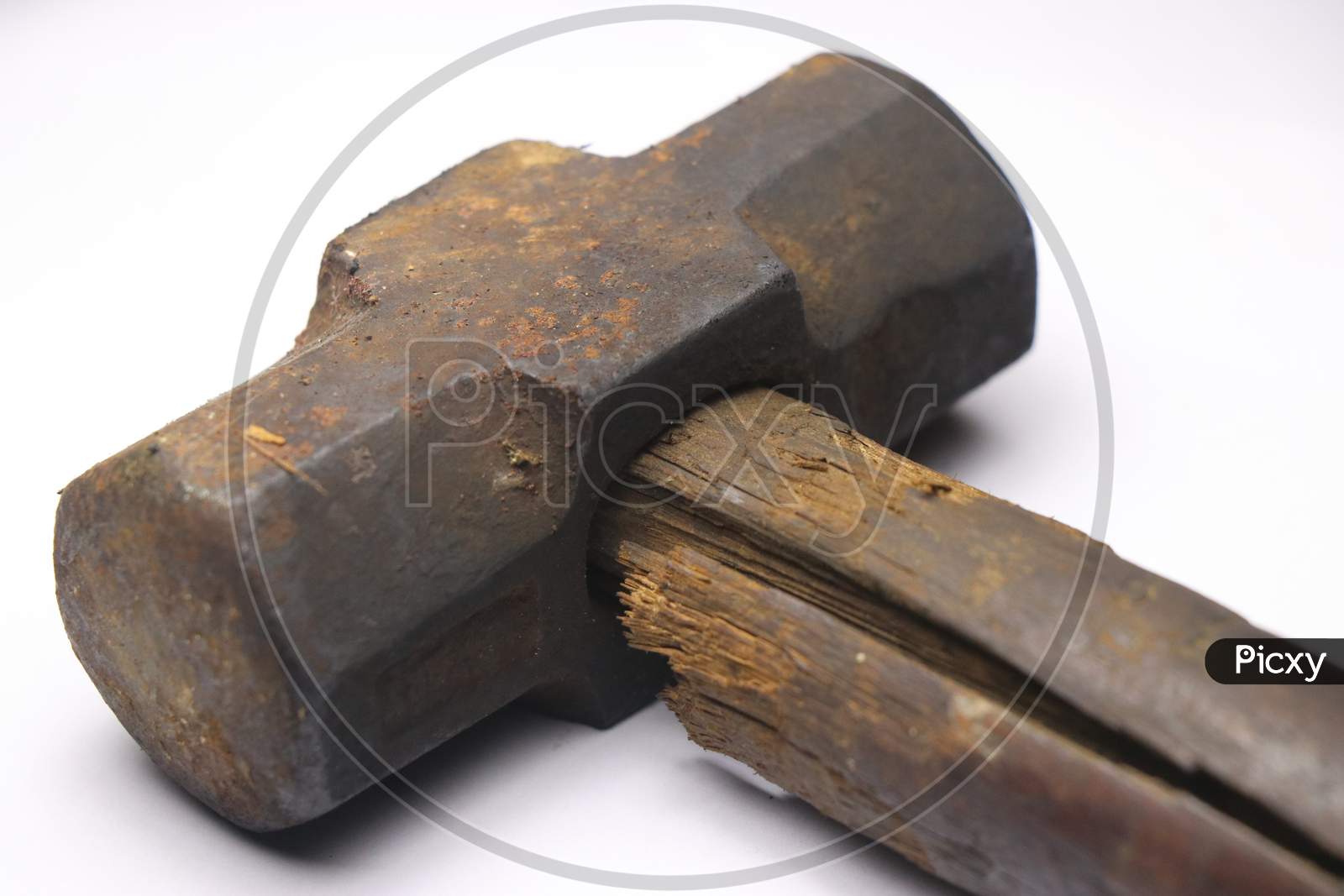 Image of Vintage Hammer Which Has A Crack On Its Wooden Handle