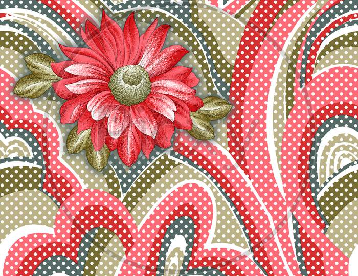 beautiful red flower with white polka dot and abstract background