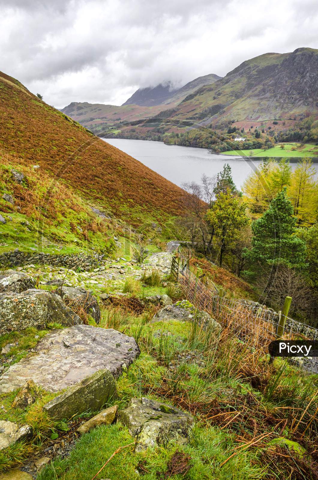 A view of Lake Buttermere from the path leading to haystacks